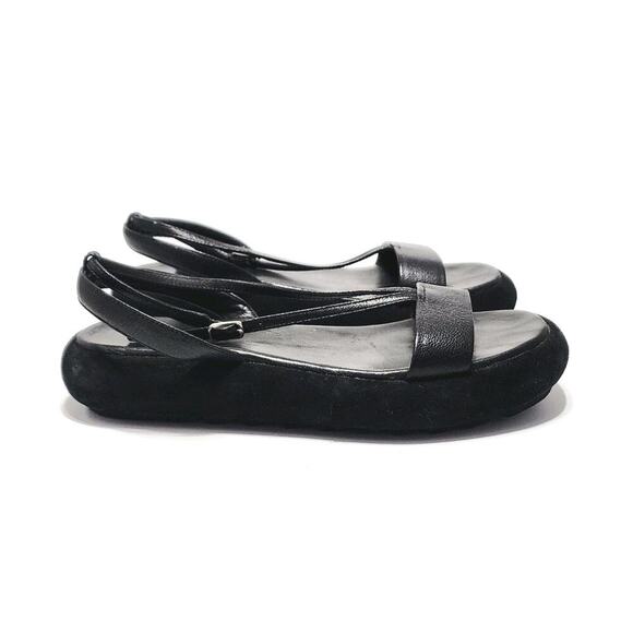 Theory Strappy Sandals Black Leather Size 7 Slingback Platform Comfort Shoes - Picture 3 of 9